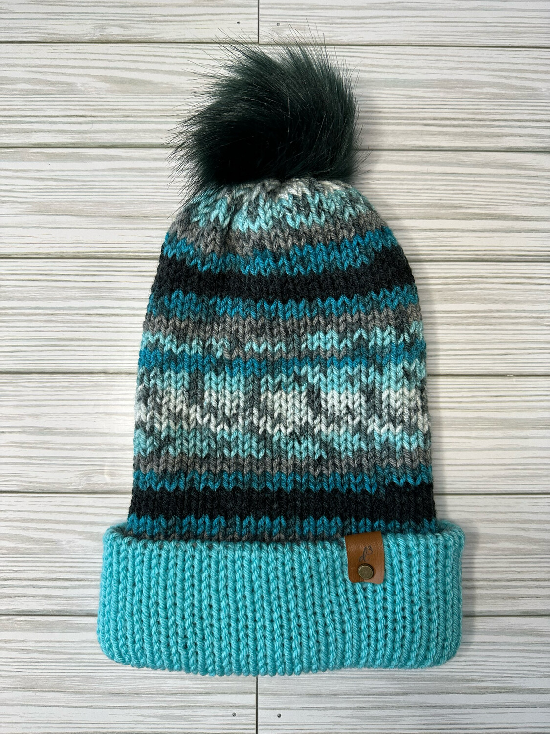 Light Teal And Black Beanie