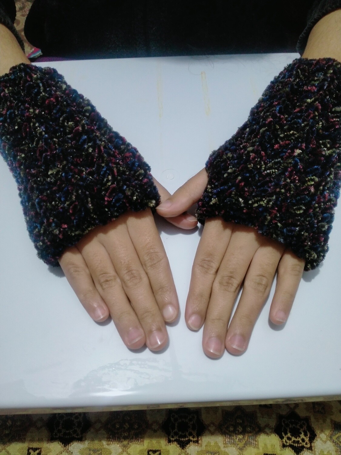 Handmade Velvet crochet fingerless gloves