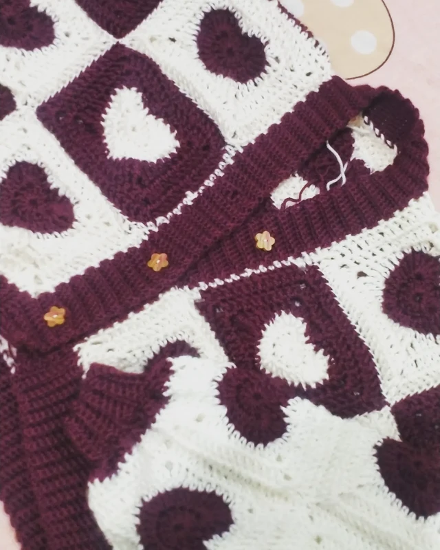 Handmade Crochet granny heart square cardigan
