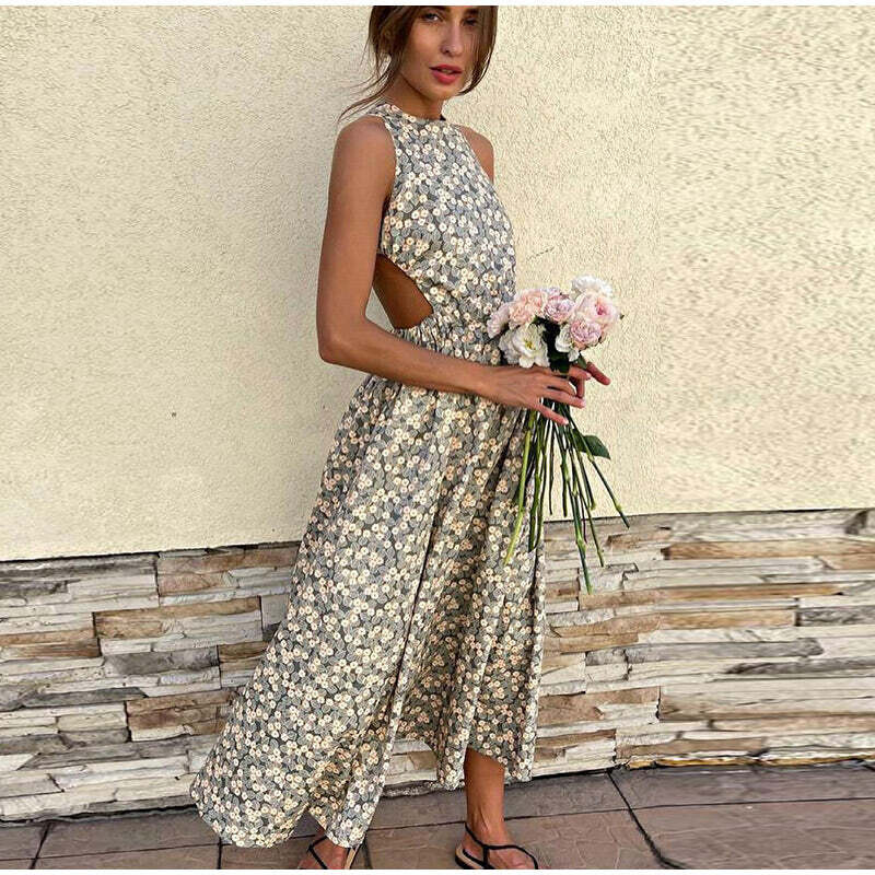  Long Sleeve Floral Hollow Out Dress