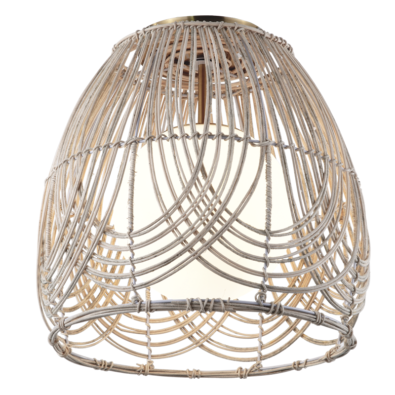 Ceiling Fitting with Natural Rattan and White Glass Orb