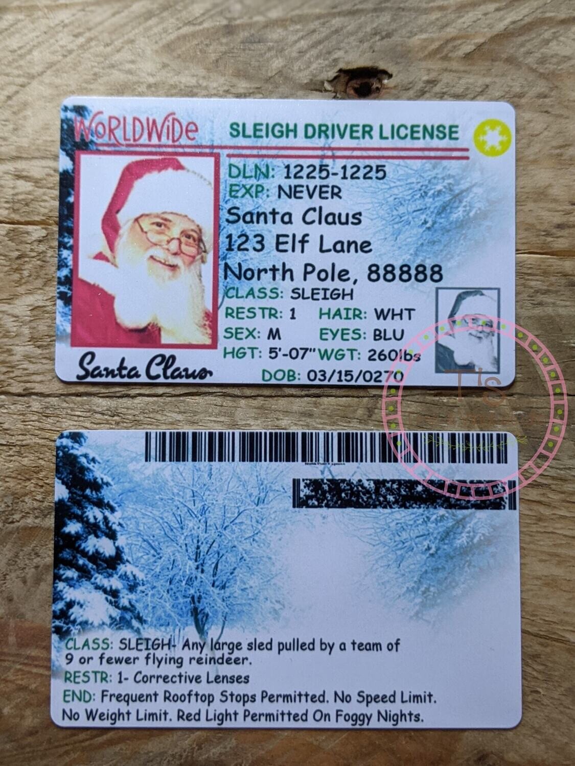 Santa Claus or Mrs. Claus Sleigh Driver License