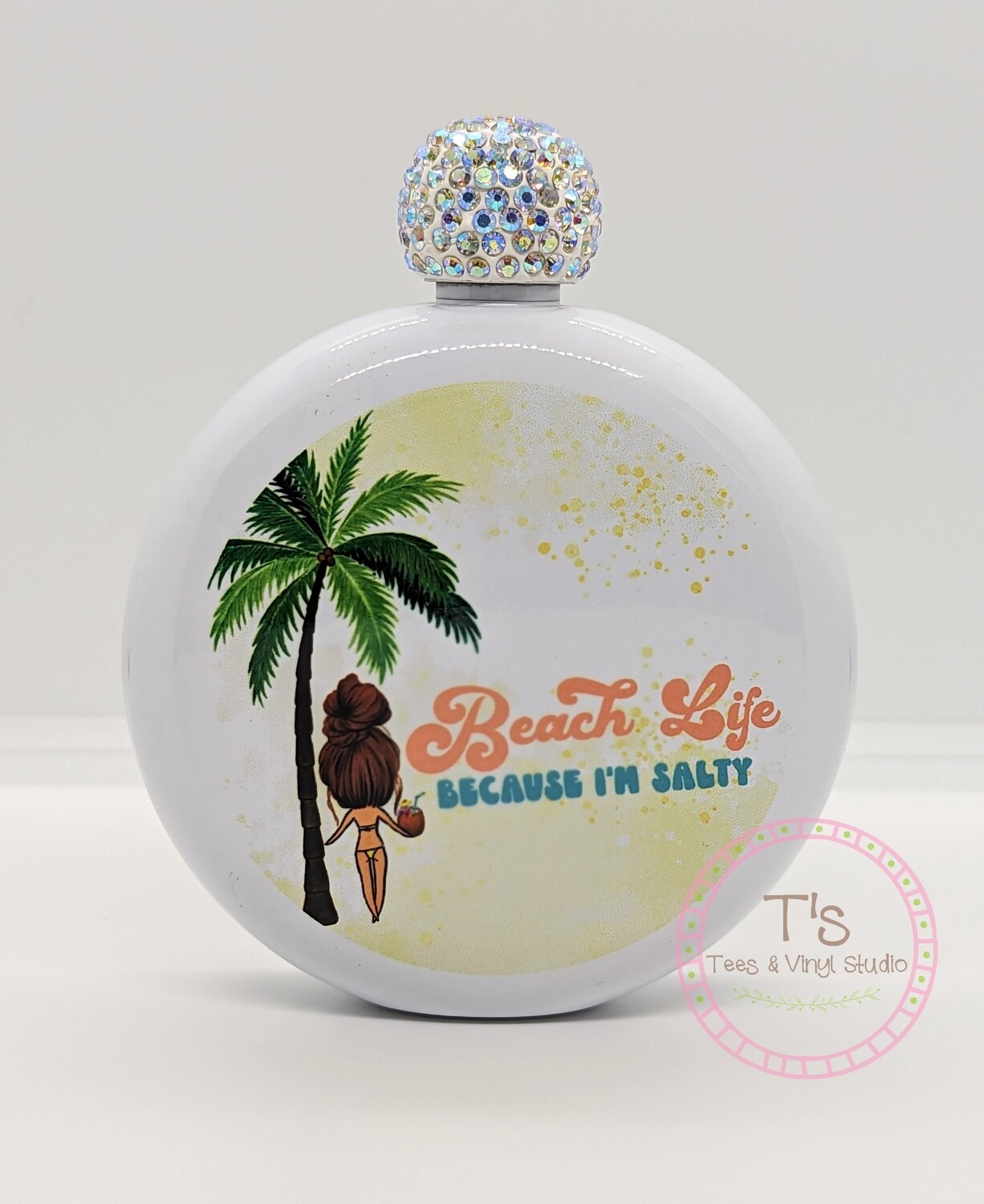 Beach Life Because I'm Salty Bling Flask