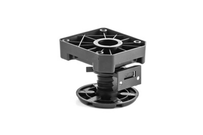 Plinth clip fitted to MULTILEG cabinet leg – black plastic mounting clip
