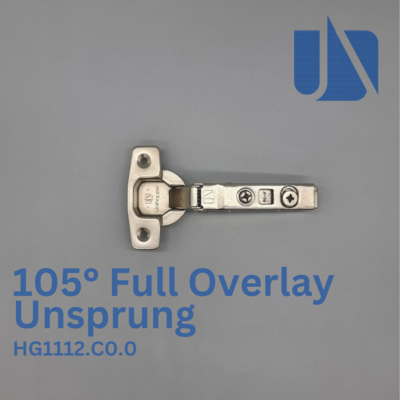 Unihopper 105° Full Overlay Sprung.
Clip on 3D Safety Hinge WITHOUT SOFT CLOSE
(plate sold separately)
