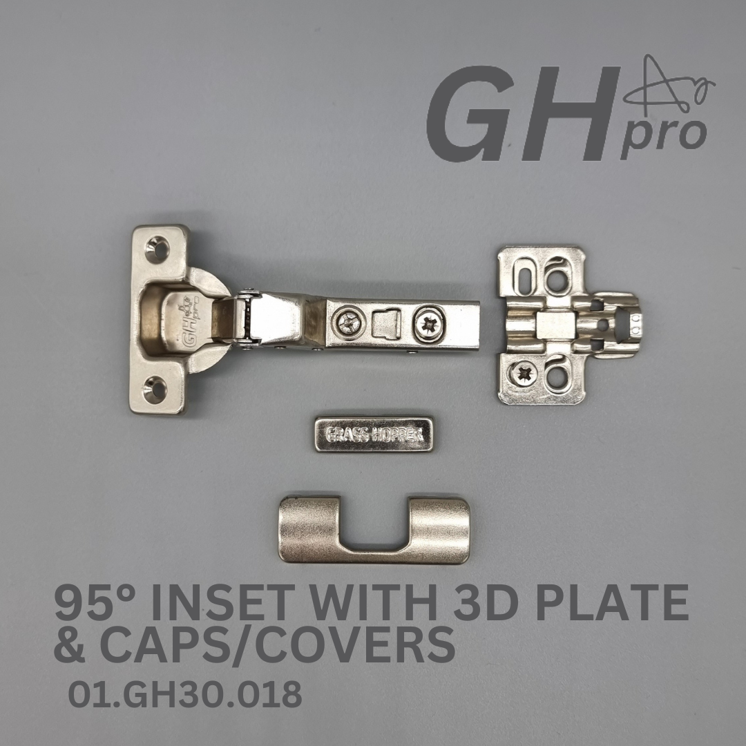 GH-Pro 95° Inset. Soft Close Clip on 3D Hinge with 3D Mounting Plate