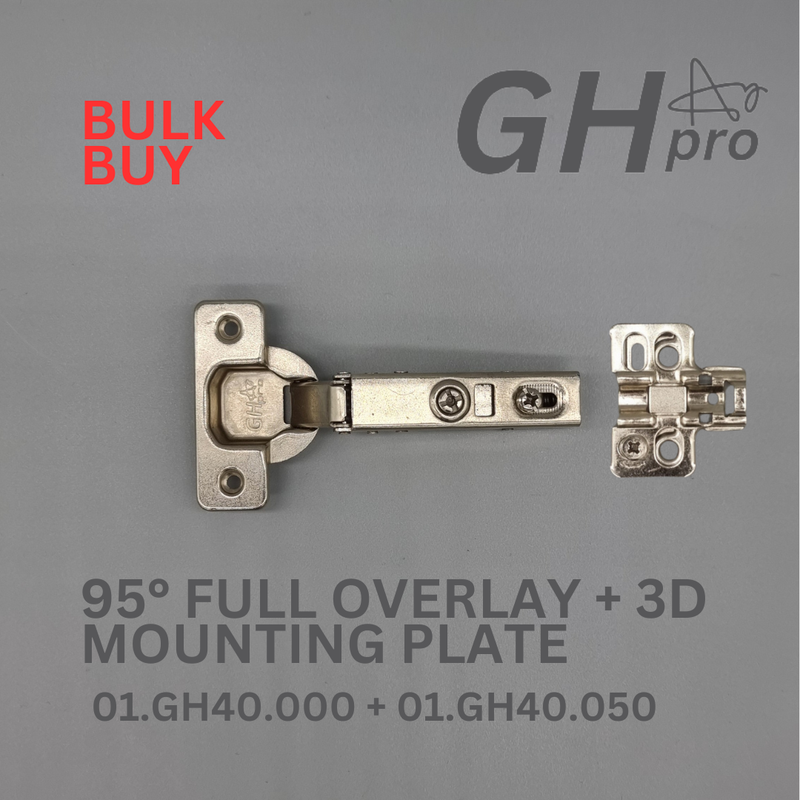Bulk Offer  - GH-Pro 95° Full Overlay. Soft Close Clip on 3D Hinge + 3D Plate