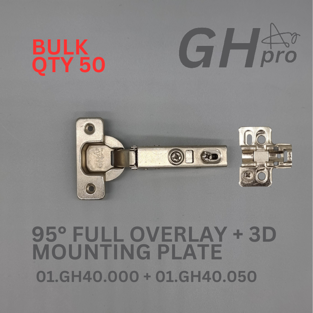 Bulk Offer  - GH-Pro 95° Full Overlay. Soft Close Clip on 3D Hinge + 3D Plate, QUANTITY: 50 UNITS