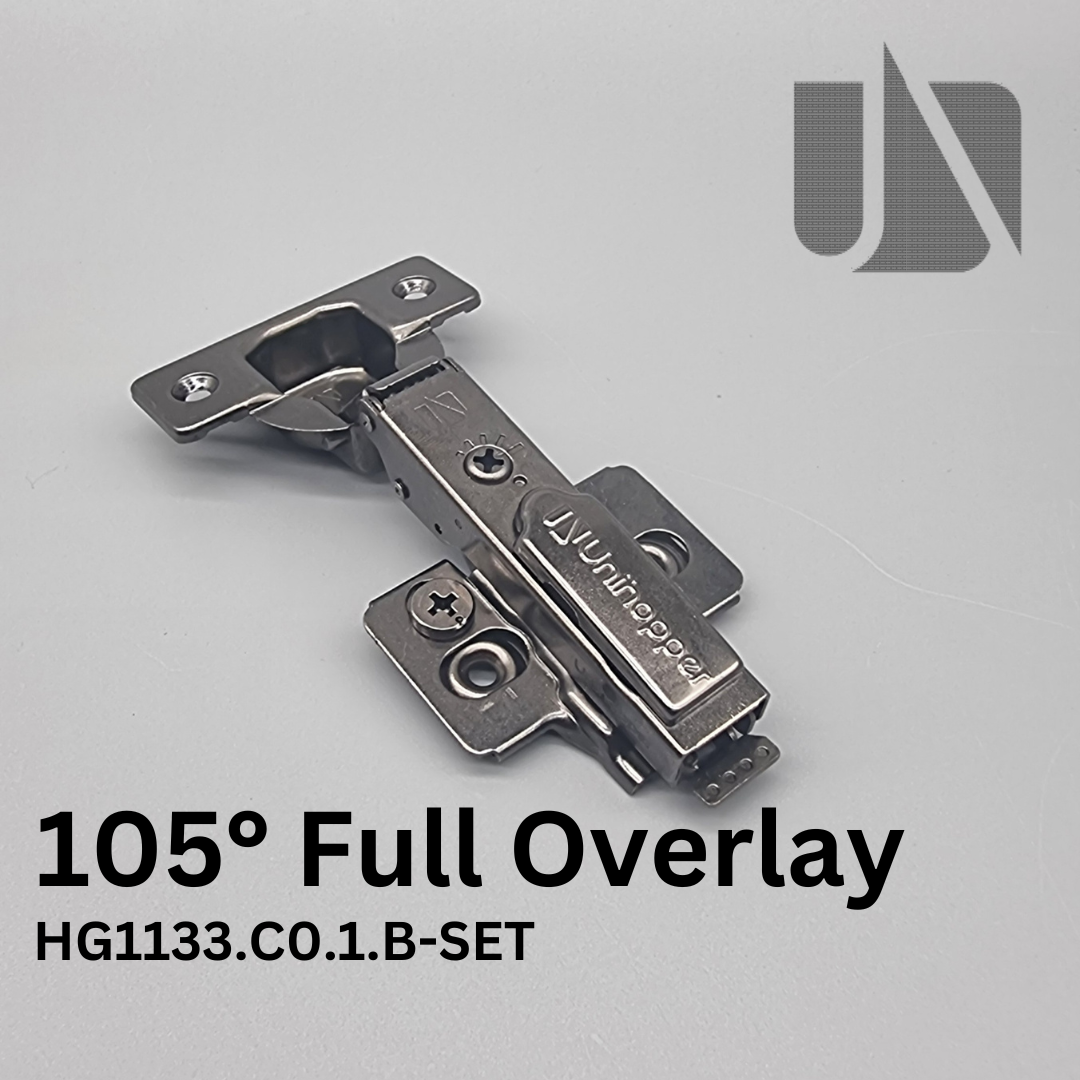 Unihopper Hutton Jet Black - 105° Full Overlay Adjustable Soft-Close Hinge  + 3D Plate Kit