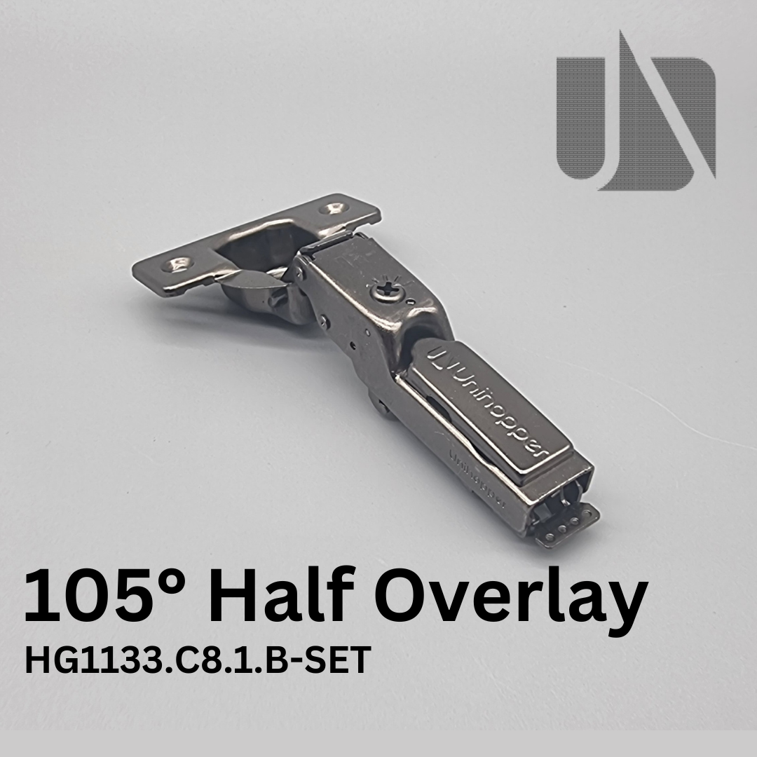 Unihopper Hutton Jet Black - 105° Half Overlay Adjustable Soft-Close Hinge  + 3D Plate Kit