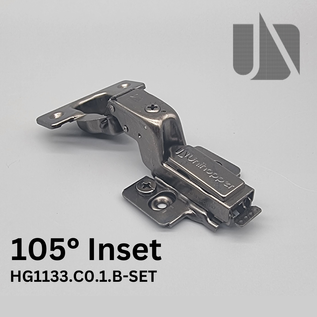 Unihopper Hutton Jet Black - 105° Inset Adjustable Soft-Close Hinge + 3D Plate Kit