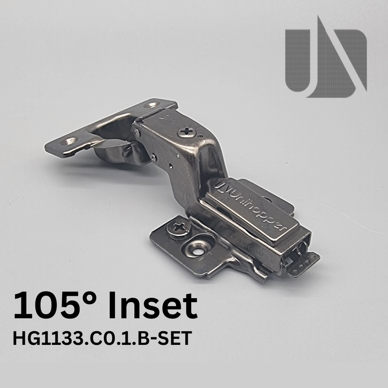 Jet Black - 105° Inset Adjustable Soft-Close Hinge + 3D Plate Kit