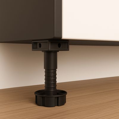 Adjustable cabinet legs in black – BI10 and MULTILEG series for kitchens and commercial furniture