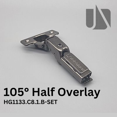 Unihopper Hutton Jet Black - 105° Half Overlay Adjustable Soft-Close Hinge  + 3D Plate Kit