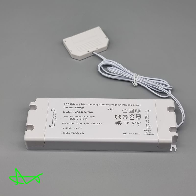 LUMA - 60W mains dimmable 24V LED driver with 1m DC cable and 6 port adaptor