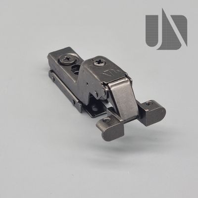 Unihopper black 105° inset hinge on inline plate with adjustable soft-close