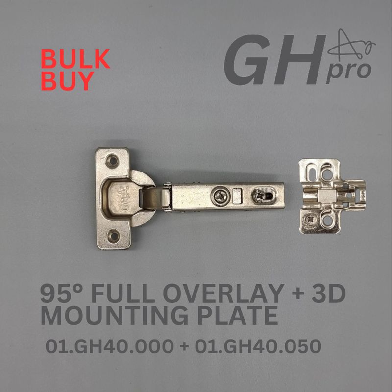 Bulk Offer  - GH-Pro 95° Full Overlay. Soft Close Clip on 3D Hinge + 3D Plate