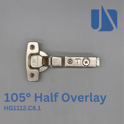 Unihopper 105° Half Overlay. Soft Close Clip on 3D Safety Hinge  (plate sold separately)