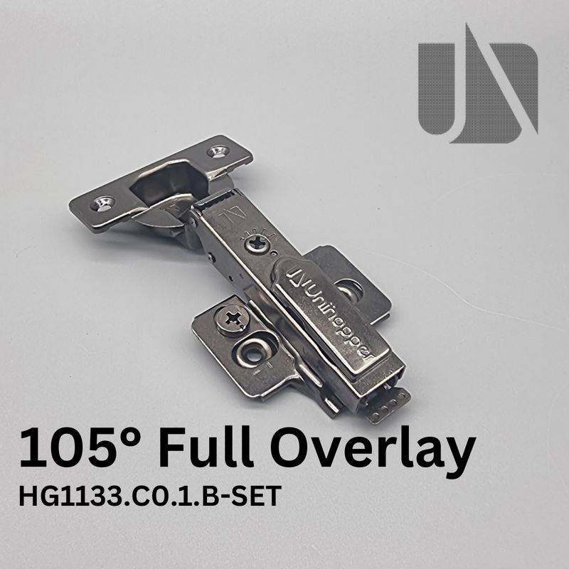 Unihopper Hutton Jet Black - 105° Full Overlay Adjustable Soft-Close Hinge  + 3D Plate Kit