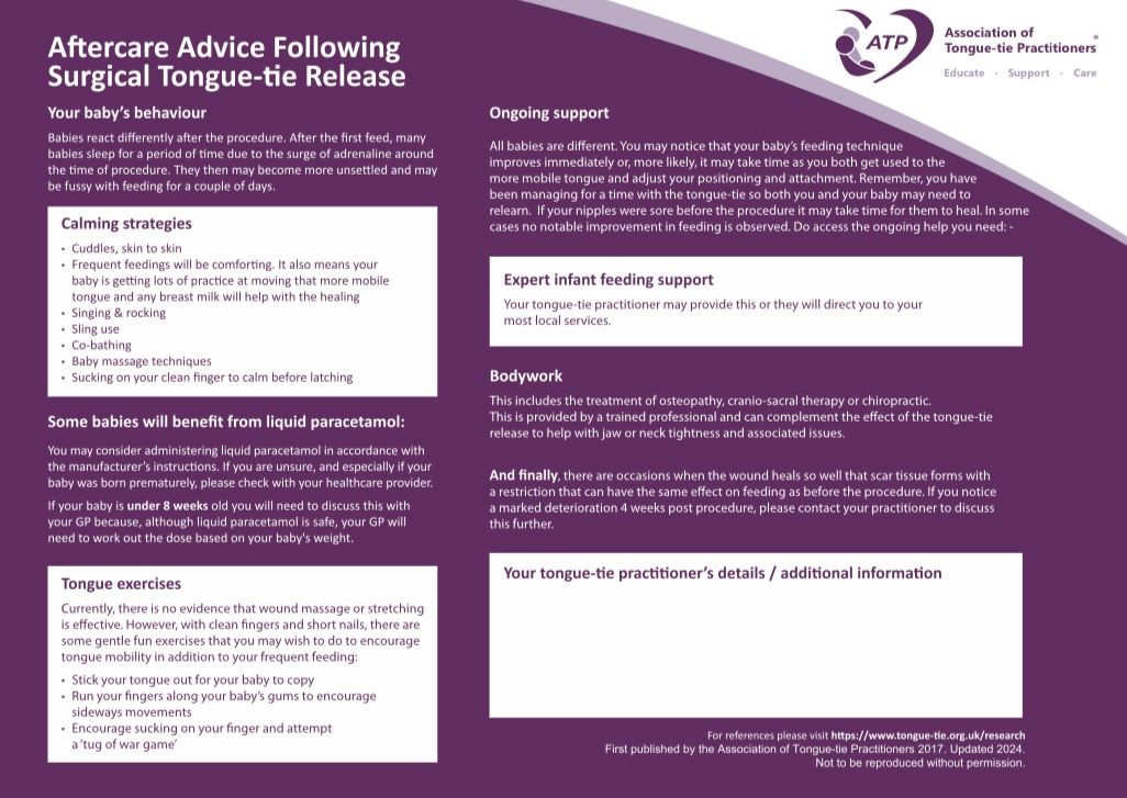 Care After Tongue-tie Release Factsheet (2024)