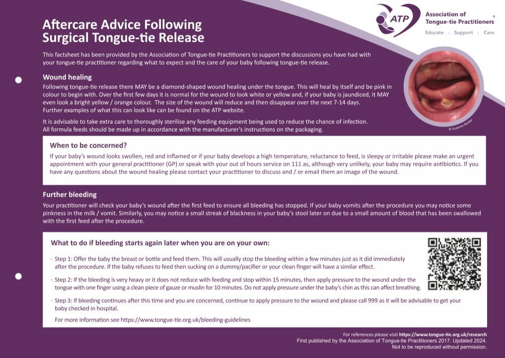 Care After Tongue-tie Release Factsheet (2024)
