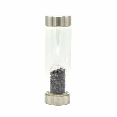 Crystal Infused Glass Water Bottle - Relaxing Amethyst - Chips