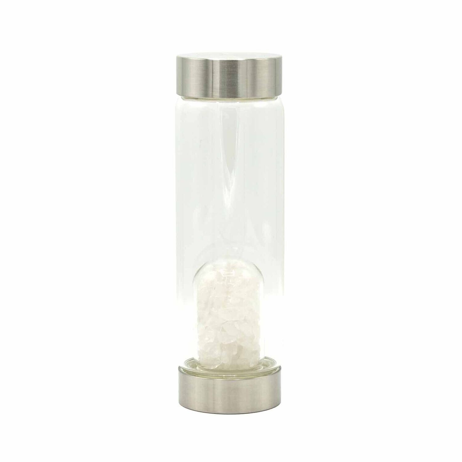 Crystal Infused Glass Water Bottle - Cleansing Clear Quartz - Chips Crystal Infused Glass Water Bottle - Cleansing Clear Quartz - Chips