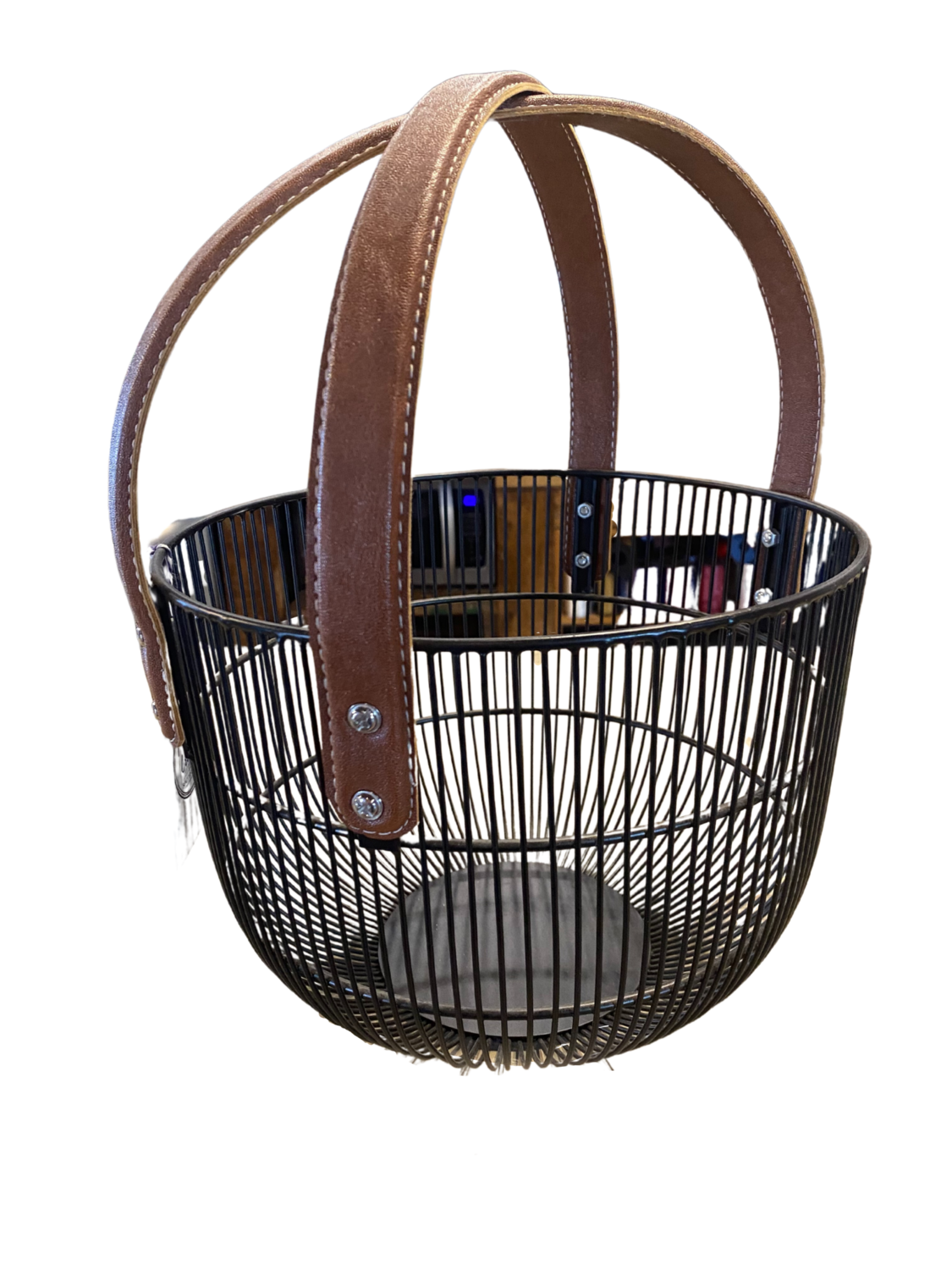TT Mission Wire Basket w/Faux Leather Handle Lg