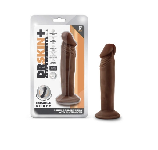 Dr. Skin Plus Posable Dildo 6&quot;, Color: Chocolate