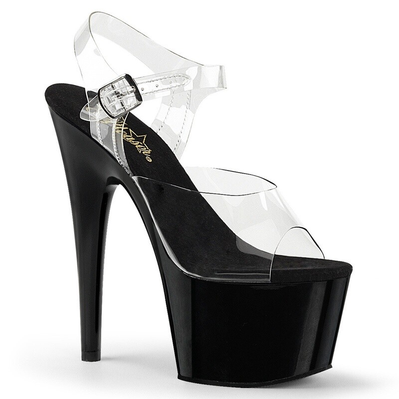 Adore 7&quot; Black Sandal with Clear Straps
