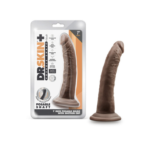 Dr. Skin Plus Posable Dildo 7&quot;, Color: Chocolate