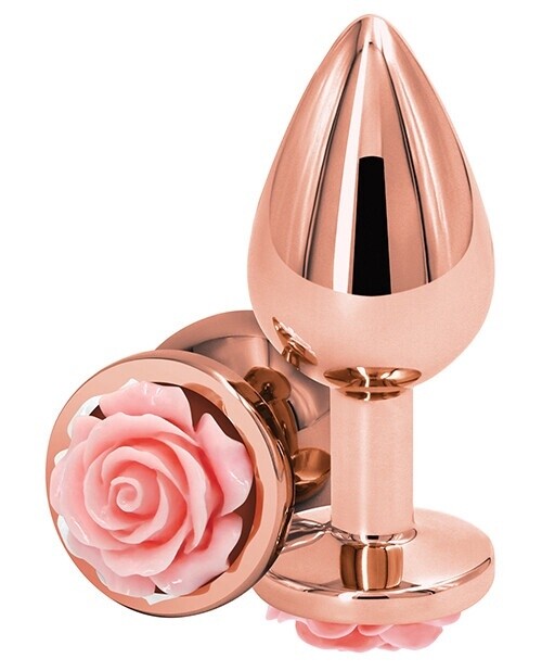 Rear Assets Rose Gold Anal Plug with Pink Rose