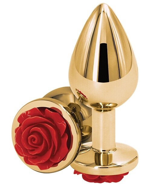 Rear Assets Gold Anal Plug with Red Rose