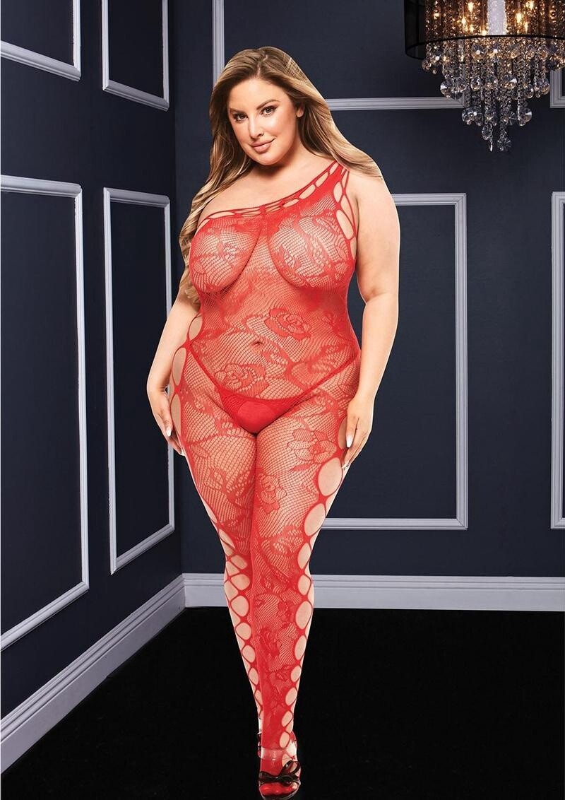 Off the Shoulder Red Bodystocking, Size: Queen