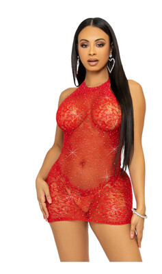 One In A Million Rhinestone Lace Dress - Red