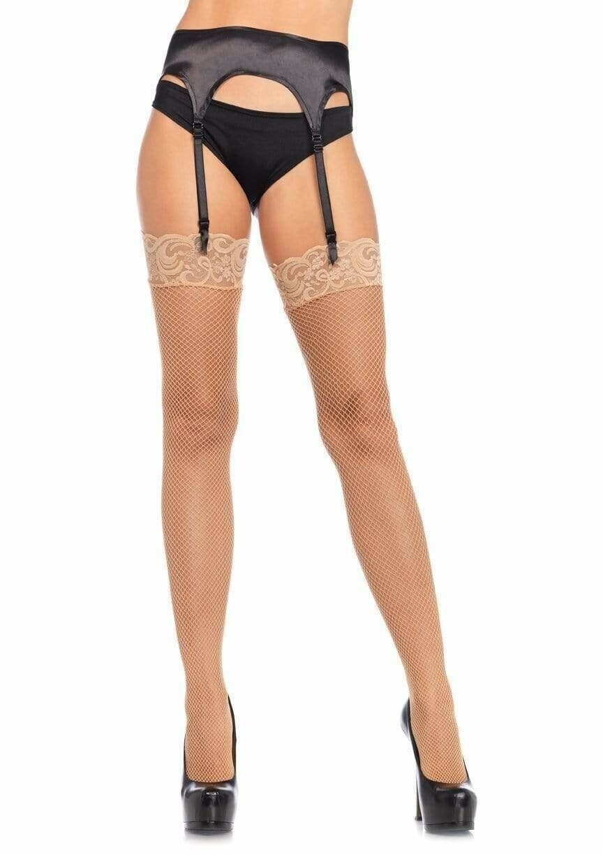 Sloane Fishnet Thigh High Stockings - Nude