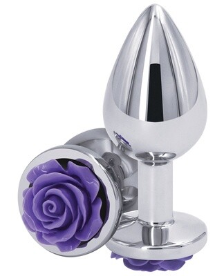 Rear Assets Silver Anal Plug with Purple Rose