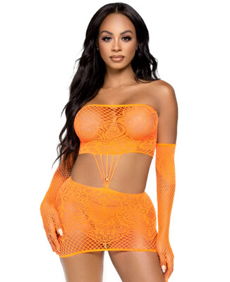 Kiss Me More Lace Dress Set - Orange
