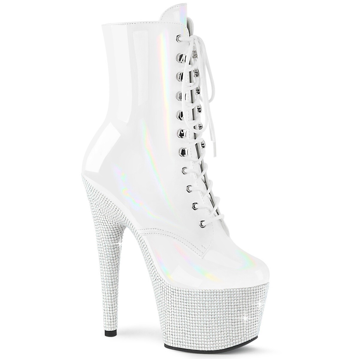 Bejeweled White Holographic Ankle Boot