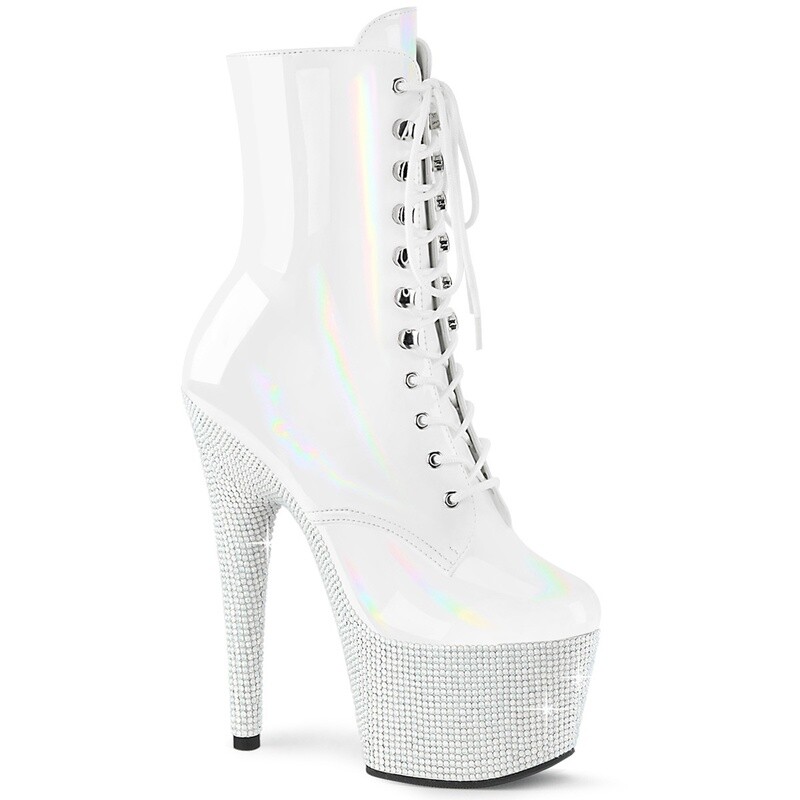 Bejeweled White Holographic Ankle Boot