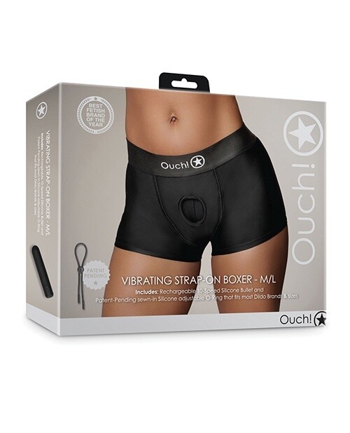 Rechargeable Vibrating Strap-On Boxers with Adjustable O-Ring