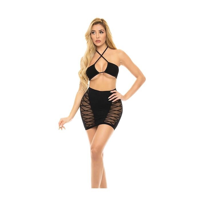 Pink Lipstick Hold On Tight Halter Bra &amp; Skirt