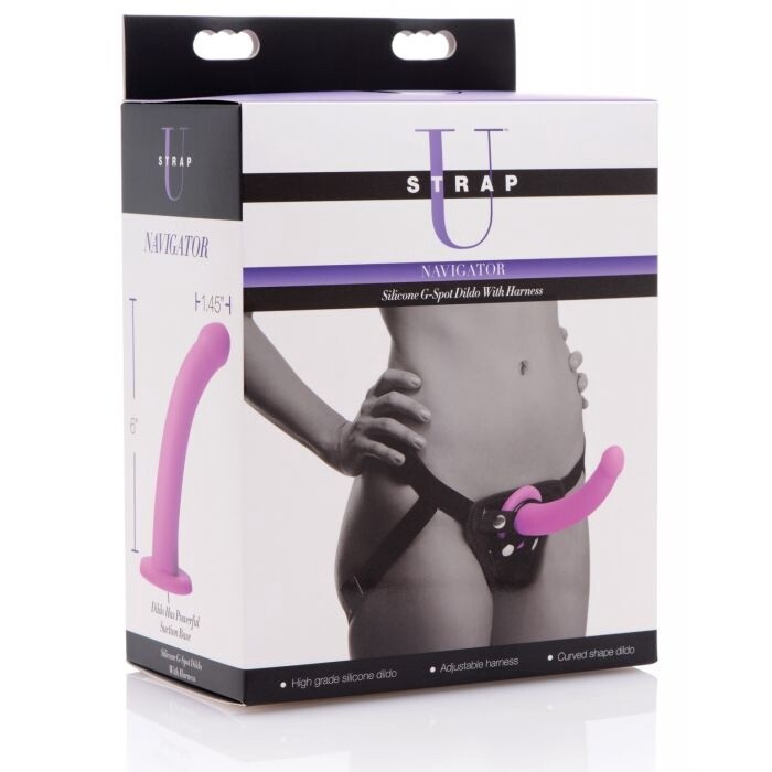 Strap U Navigator Silicone G-Spot 7in Dildo with Harness