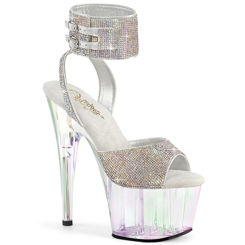 Adore 7&quot; Holographic Tinted Rhinestone Ankle Cuff Sandal