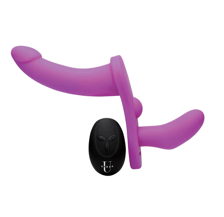 Strap U Double Take Double Penetration Rechargeable Silicone Vibrating Strap-on Harness