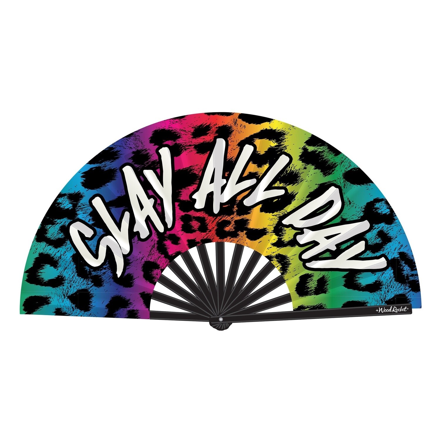 Wood Rocket Hand Fan, Phrase: Slay All Day