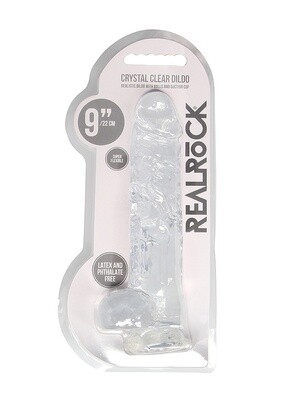 RealRock Crystal Clear 9&quot; Dildo with Balls