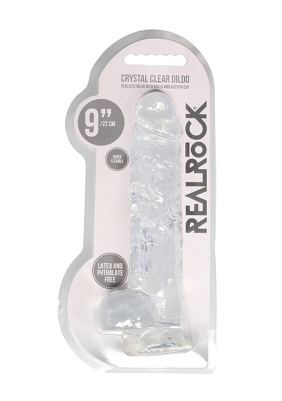 RealRock Crystal Clear 9&quot; Dildo with Balls