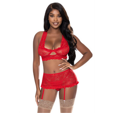 Exposed Lace Bralette &amp; Skirt Set