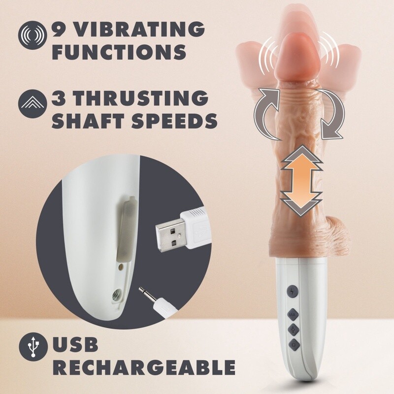 Dr. Hammer Rechargeable 7" Thrusting Dildo with Handle and Remote Control